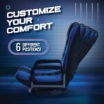 Swivel Floor Gaming Chair - Video Lounger Enjoy 6 Different Positions, Adjustable Backrest, Removable Arm Rests, Folds to Store, Stylish Blue with Black Center Stripe - Image 6