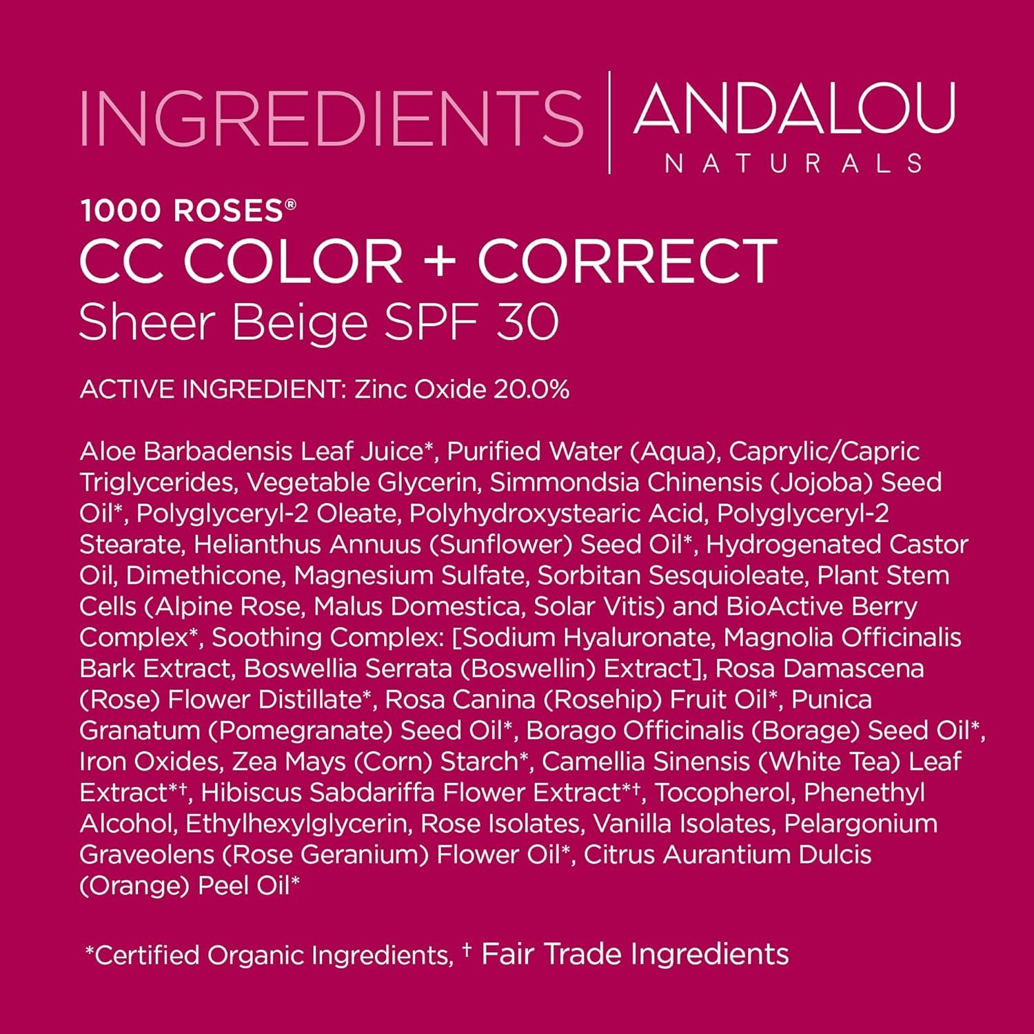 Andalou Naturals 1000 Roses CC Color + Correct with SPF 30, Sheer Beige, 2-in-1 Face Sunscreen + CC Cream for Sensitive Skin, Helps Correct Uneven Skin Tone, Reef Safe Sunscreen, 2 Fl Oz - Image 6