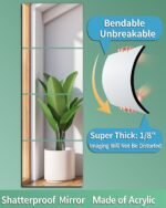 Shatterproof Wall Mirror Full Length for Bedroom, Acrylic Gym Mirrors For Home, Extra Thick: 0.12 inch, 12 x 12 inch x 4 Pcs, Workout Mirrors Safe for Kids, Over The Door, Long Wall Mounted - Image 3