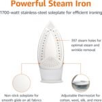 Amazon Basics Steam Iron for Clothes with Safety Auto Shut-Off, Handheld Steamer, Steel Soleplate, 1700-Watt, 1.62ft, Gray - Image 3