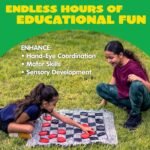 3-in-1 Vintage Giant Checkers, Tic, Tac, Toe, with Reversible Mat, 24 Chips, Family Board Game, Lawn Game, BBQ Party Favor, Indoor and Outdoor Activity for Kids and Adults - Image 6