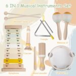 Baby Musical Instruments-Montessori Wooden Toys for Toddlers 1-3,Neutral Colors Percussion Instruments Set with Modern Boho Xylophone for Kids Preschool Educational 3+ - Image 3