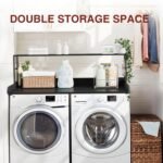 DTK Washer Dryer Countertop with Shelf, 27.55" Depth x 54" Width Laundry Wood Top Cover with Anti-Slip Strips, Over Washer and Dryer Wood Countertop with Edge Rails, Black - Image 4