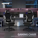 Gaming Chair,Fabric Computer Chair with Pocket Spring Cushion,400 lb Load Capacity,Ergonomic Office Chair with Footrest,Height Adjustable Video Gamer Chair with Lumbar Support (Black) - Image 3
