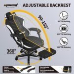 Gaming Chair,Fabric Computer Chair with Pocket Spring Cushion,400 lb Load Capacity,Ergonomic Office Chair with Footrest,Height Adjustable Video Gamer Chair with Lumbar Support (Black) - Image 5