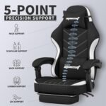 Gaming Chair,Fabric Computer Chair with Pocket Spring Cushion,400 lb Load Capacity,Ergonomic Office Chair with Footrest,Height Adjustable Video Gamer Chair with Lumbar Support (Black) - Image 6