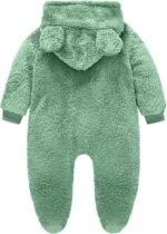 Infant Girls Boys Winter Bear Ear Snowsuit Zip up Fuzzy Fleece Jumpsuit Newborn Sherpa Lined Romper Warm Coat Outfits - Image 3