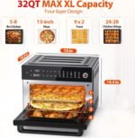 Aeitto® 32-Quart PRO Large Air Fryer Oven| Toaster Oven Combo | with Rotisserie, Dehydrator and Full Accessories | 19-In-1 Digital Airfryer | Fit 13" Pizza, 9pcs Toast, 1800w, Black - Image 3