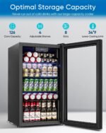 3.2 Cu.Ft Mini Fridge with Glass Door - 126 Can Beverage Refrigerator Cooler for Drink Beer Wine Soda, Small Fridge for Bedroom Office Bar Dorm, 4 Adjustable Shelves, Black - Image 3