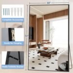Large Mirror Full Length 72"X44", Oversized Floor Mirror with Stand, Black Free Standing Mirror Full Length for Gym Bedroom Living Room, Hanging or Wall Mounted, Shatterproof Tempered Glass - Image 6