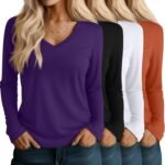 Huukeay 4 Pack Women's V Neck Long Sleeve T Shirts Basic Tops Casual Fall Loose Fit Blouse Tee Clothes Fashionable Outfits - Image 2