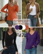 Huukeay 4 Pack Women's V Neck Long Sleeve T Shirts Basic Tops Casual Fall Loose Fit Blouse Tee Clothes Fashionable Outfits - Image 3