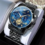 OLEVS Men Silver Watches,Men's Stainless Steel Chronograph Watch,Man Analog Quartz Big Face Male Watches Luxury Waterproof Roman Numeral Dress Diamond Relojes para Hombre - Image 3