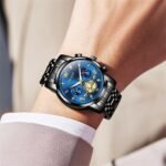 OLEVS Men Silver Watches,Men's Stainless Steel Chronograph Watch,Man Analog Quartz Big Face Male Watches Luxury Waterproof Roman Numeral Dress Diamond Relojes para Hombre - Image 4