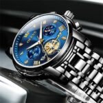 OLEVS Men Silver Watches,Men's Stainless Steel Chronograph Watch,Man Analog Quartz Big Face Male Watches Luxury Waterproof Roman Numeral Dress Diamond Relojes para Hombre - Image 5