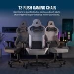 Corsair T3 Rush Fabric Gaming Chair (2023) – Racing-Inspired Design – Soft Fabric Exterior – Padded Neck Cushion – Memory Foam Lumbar Support – Adjustable Seat Height – Charcoal - Image 4