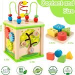 Wooden 7-in-1 Activity Cube| Montessori Toys for 1 2 3 Year Old Toddlers| Baby Educational Developmental Toys |One Year Old Boys Girls First Birthday Gifts |Bonus Sorting & Stacking Board - Image 5