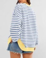 BTFBM Womens Oversized Striped Sweatshirt Crewneck Long Sleeve Pullover Top Casual Y2K Fall Clothes 2025 Workout Shirt - Image 3