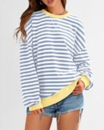 BTFBM Womens Oversized Striped Sweatshirt Crewneck Long Sleeve Pullover Top Casual Y2K Fall Clothes 2025 Workout Shirt - Image 4