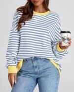 BTFBM Womens Oversized Striped Sweatshirt Crewneck Long Sleeve Pullover Top Casual Y2K Fall Clothes 2025 Workout Shirt - Image 5