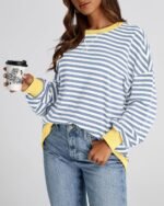 BTFBM Womens Oversized Striped Sweatshirt Crewneck Long Sleeve Pullover Top Casual Y2K Fall Clothes 2025 Workout Shirt - Image 6