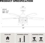 52 Inch Ceiling Fans with Lights and Remote Control, Farmhouse Ceiling Fan with LED Lighting for Bedroom Living Room and Patio, Black Caged Ceiling Fan for Indoor and Outdoor(NO Bulbs) - Image 3