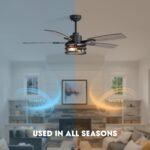 52 Inch Ceiling Fans with Lights and Remote Control, Farmhouse Ceiling Fan with LED Lighting for Bedroom Living Room and Patio, Black Caged Ceiling Fan for Indoor and Outdoor(NO Bulbs) - Image 6