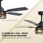 52 Inch Ceiling Fans with Lights and Remote Control, Farmhouse Ceiling Fan with LED Lighting for Bedroom Living Room and Patio, Black Caged Ceiling Fan for Indoor and Outdoor(NO Bulbs) - Image 7