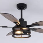 52 Inch Ceiling Fans with Lights and Remote Control, Farmhouse Ceiling Fan with LED Lighting for Bedroom Living Room and Patio, Black Caged Ceiling Fan for Indoor and Outdoor(NO Bulbs) - Image 9