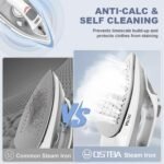 OSTBA 1600W Steam Iron for Clothes with Rapid Heating Nonstick Soleplate, Precise Thermostat Dial, Self-Cleaning, Anti-limescale, Drip Stop Function, 300ml Water Tank Clothes Iron - Image 6