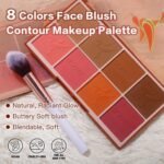 8 Colors Face Matte Blush Palette Shading Blusher - Buildable Facial Cheek Blusher Contour Bronzing Pressed Powder Makeup Pallet Women Gift Set (8 Colors Blush Contour Palette with brush) - Image 3