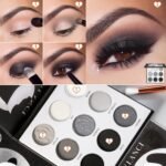 ecofavor Black Smoky Eye shadow Palette, DE’LANCI PANDA 9 Colors True Black Dark Grey Smokey Goth Makeup Pallet, 9 Soft Matte Shimmer High Pigmented Basic Black White Gray Shade for Halloween - Image 4