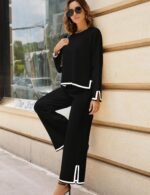 Tanming Women's 2 Piece Outfits Long Sleeve Knit Sweater Top Wide Leg Pants Lounge Sets Tracksuits - Image 4