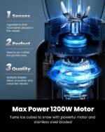 GDOR Professional Blender for Smoothies, 5 Functions, 1200 Peak Watts Smoothie Blender, 52 Oz Glass Jar & 24 Oz To-Go Cup Combo, Blenders for Smoothies, Ice and Frozen Fruit, Self-Cleaning - Image 3