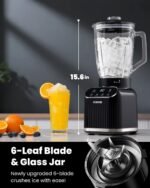 GDOR Professional Blender for Smoothies, 5 Functions, 1200 Peak Watts Smoothie Blender, 52 Oz Glass Jar & 24 Oz To-Go Cup Combo, Blenders for Smoothies, Ice and Frozen Fruit, Self-Cleaning - Image 5