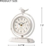 White Vintage Table Clock with Bird, European Retro Style Mantel Clocks, Desk and Shelf Decor Clock, for Living Room, Farmhouse, Bedside, Bedroom, Gift (7.9" H x 6.3" W) - Image 3