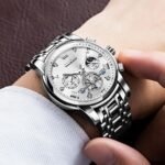 OLEVS Men Silver Watches,Men's Stainless Steel Chronograph Watch,Man Analog Quartz Big Face Male Watches Luxury Waterproof Roman Numeral Dress Diamond Relojes para Hombre - Image 3