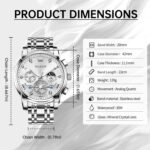 OLEVS Men Silver Watches,Men's Stainless Steel Chronograph Watch,Man Analog Quartz Big Face Male Watches Luxury Waterproof Roman Numeral Dress Diamond Relojes para Hombre - Image 4