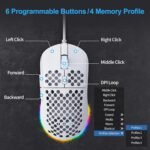 TMKB Falcon M1SE Ultralight Honeycomb Gaming Mouse, High-Precision 12800DPI Optical Sensor, 6 Programmable Buttons, Customizable RGB, Drag-Free Paracord, Ergonomic, Wired - Matte White - Image 4