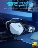 NUBWO HG03 USB-A Gaming Headset with 7.1 Surround and FPS Sound, Wired Headphones with Noise Canceling Mic, Comfortable Design for PC, Laptop - White - Image 5