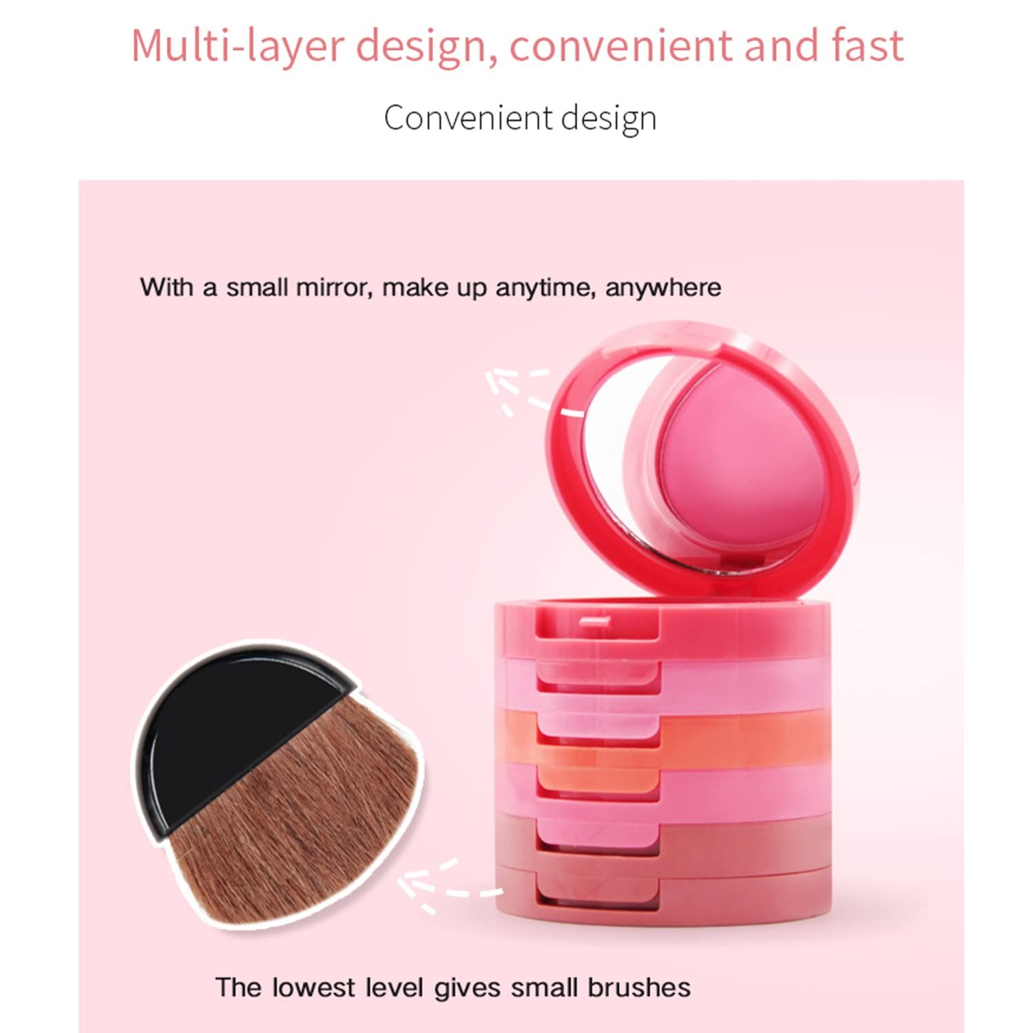 5 Colors Face Blusher Palette Waterproof Matte Long Lasting Lightweight Blush Powder Pink Coral Blushing Pallet with Brush Mirror Women Makeup Gift Set Kit M2089 - Image 5