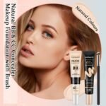 Full Coverage Concealer Foundation,Oil Control Long Lasting Lightweight BB Cream Tinted Face Moisturizer with SPF 50+ PA+++,Moisturizing CC Cream Liquid Foundation Makeup Brush Set（2 Pack） - Image 3