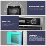 AMZCHEF Single Wall Oven 24" Built-in Electric Ovens with 11 Functions, 8 Automatic Recipes, 2800W, 240V, 2.5Cu.f Convection Wall Oven in Stainless Steel, Touch Control, Timer, Safety Lock,Upgraded - Image 5