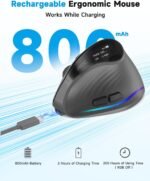 AOC 2.4GHz Ergonomic Mouse, Wireless Bluetooth Vertical Mouse for Work, 4800 DPI Optical Tracking, 5 Adjustable DPI, Quiet Clicks, RGB Light, Compatible with Computer, Laptop, PC, Mac, Desktop - Gray - Image 4