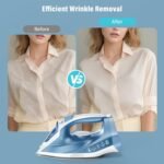 Steam Iron for Clothes Fast Heating, 1200W Iron with Non-Stick Ceramic Soleplate, Self-Cleaning, Burst of Steam, Spray Mist, 7.03oz Water Tank Ironing Clothes for Home, Blue - Image 8