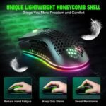 KM-1 Gaming Mouse, Wireless Mouse Gaming Computer Mice USB with Honeycomb Shell, 6 Programmed Buttons, 3 Adjustable DPI, Ergonomic RGB Optical Mouse for PC Mac Laptop - Image 3