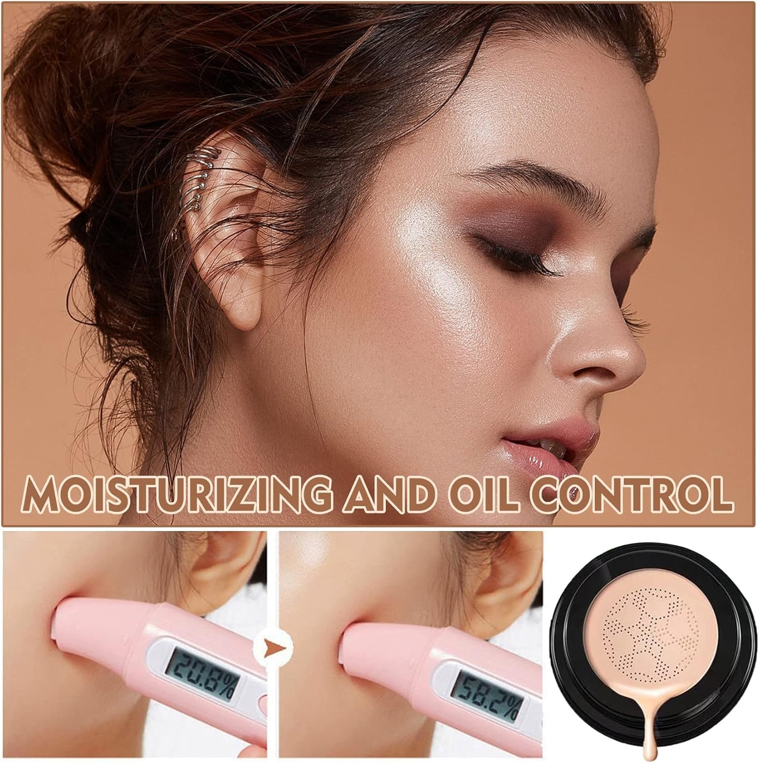 AWCCXMYM Mushroom Head Air Cushion CC Cream Long-Lasting Concealer BB Cream Moisturizing Color Corrector Foundation Makeup Even Skin Tone Liquid Face Makeup (Natural) - Image 7