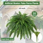 Artificial Boston Fern Bush- Set of 2 Large Artificial Ferns for Outdoors, 45Inch Large Faux Ferns, Suitable for Office & Living Room Decor, 55Branches for Each Bouquet - Image 3