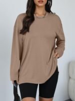 Trendy Queen Oversized Side Slit Tshirts for Women Long Sleeve Workout Tops Fall Fashion Gym Casual Tees Basic Y2K Clothes - Image 3