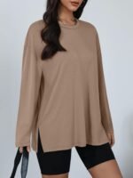 Trendy Queen Oversized Side Slit Tshirts for Women Long Sleeve Workout Tops Fall Fashion Gym Casual Tees Basic Y2K Clothes - Image 4